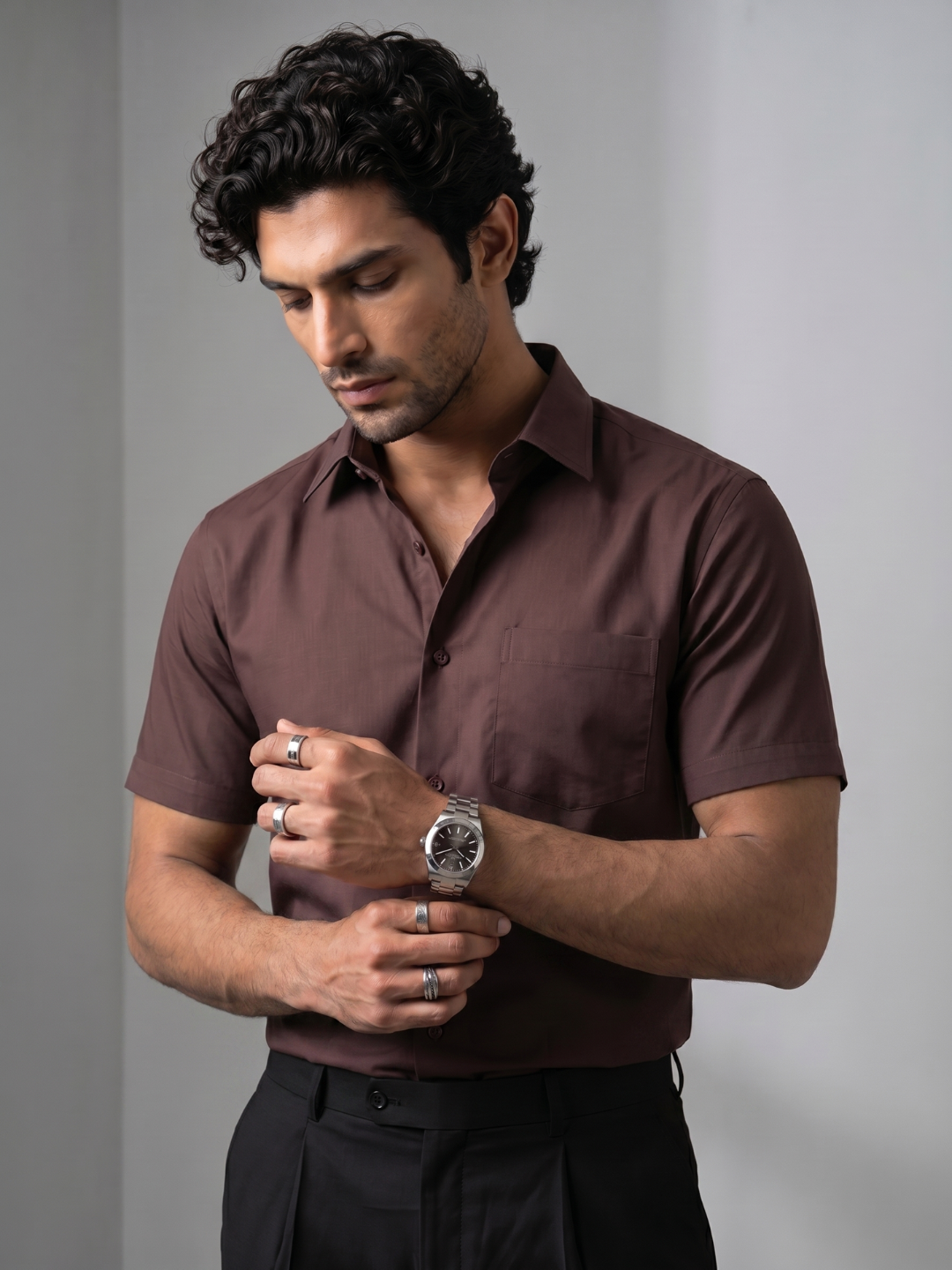 Khadi Brown Half Sleeve Casual Cotton Shirt