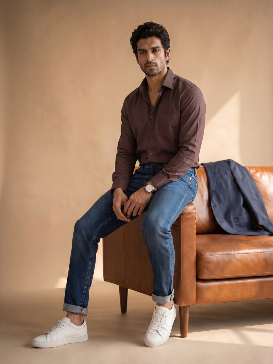 Khadi Brown Cotton Casual Shirt Full Sleeve