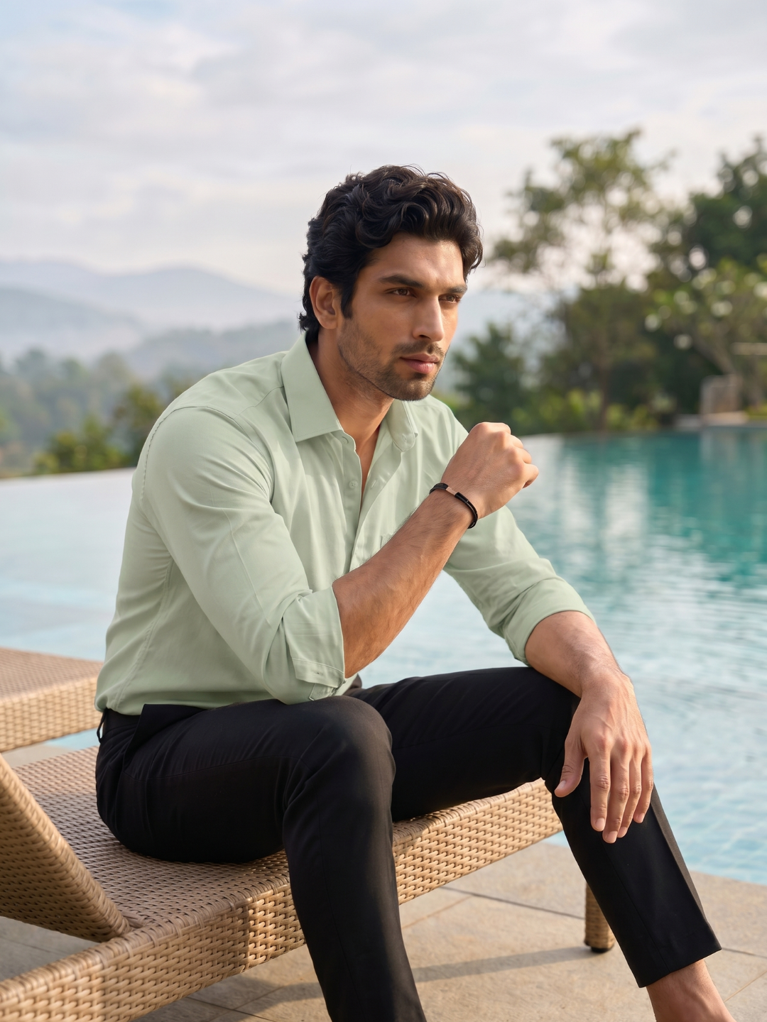 Olive Khadi Cotton Smart Casual Shirt Full Sleeve
