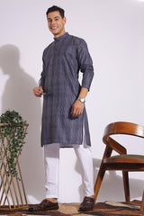 Trending Black and Grey Lining Design Print Kurta