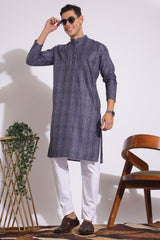 Trending Black and Grey Lining Design Print Kurta