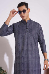 Trending Black and Grey Lining Design Print Kurta