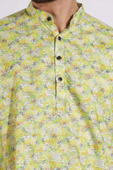 Vibrant Print Cotton Light Green Color Kurta