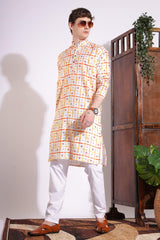Traditional Print Kurta Cream Color