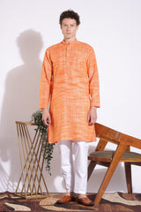 Vibrant Orange Khadi Cotton Long Kurta