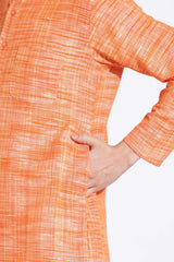 Vibrant Orange Khadi Cotton Long Kurta