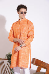 Vibrant Orange Khadi Cotton Long Kurta
