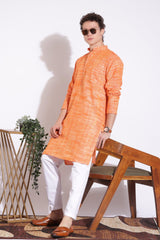 Vibrant Orange Khadi Cotton Long Kurta