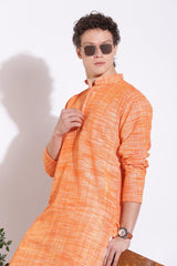Vibrant Orange Khadi Cotton Long Kurta