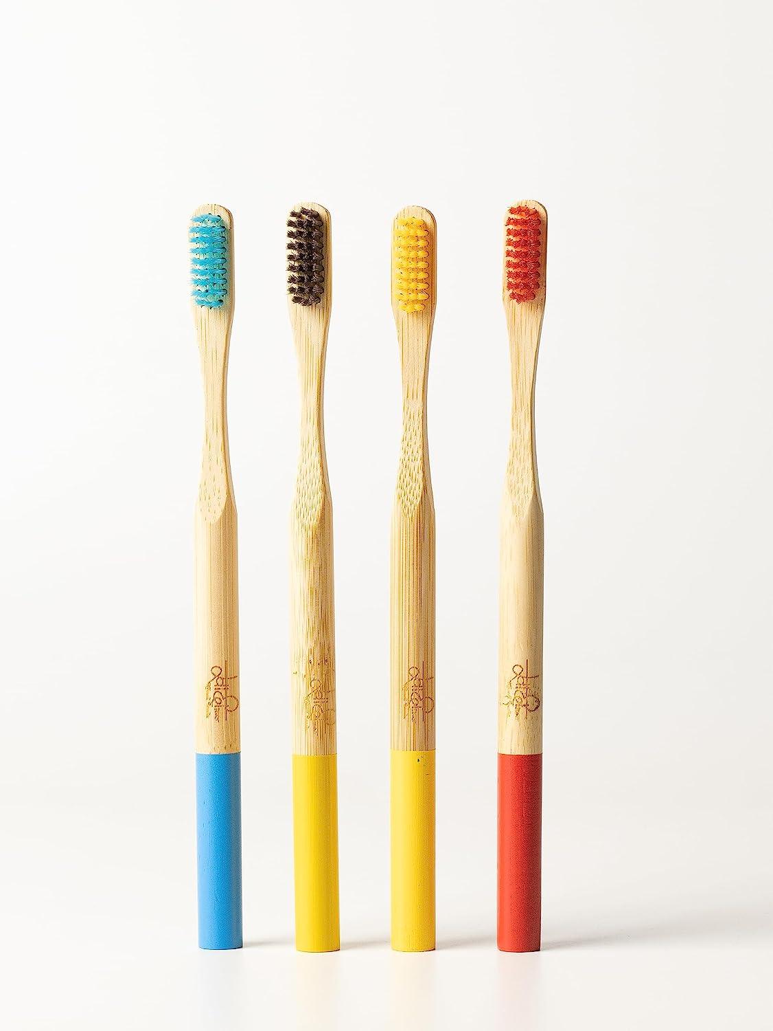 Premium Bamboo Toothbrush with Charcoal Activated Bristles Pack Of 4 Premium Bamboo Toothbrush with Charcoal Activated Bristles Pack Of 4