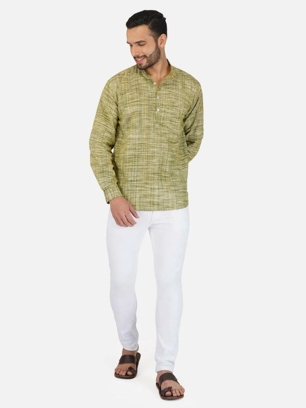 Pure Khadi Short Kurta in Green Color