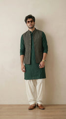Dark Green Signature Nehru Fit Jacket | 100% Woolen