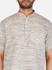Pure Khadi Short Kurta in Self Pattern Grey Color