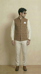 Reversible Biscuit Brown Nehru Fit Jacket | 100% Woolen