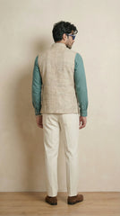 Silk Beige Signature Nehru Fit Jacket | 100% Woolen