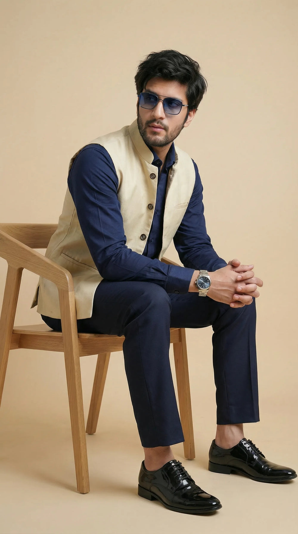 Silk Cream Signature Nehru Fit Jacket | 100% Woolen