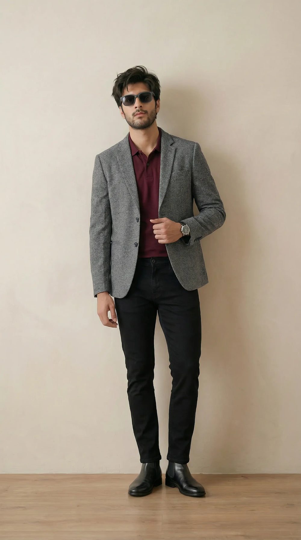 Dark Grey Tweed Blazer | 100% Wool, Classic Structured Fit