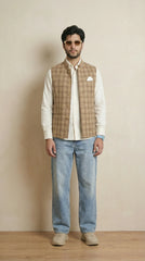 Camel Brown Signature Nehru Fit Jacket | 100% Woolen