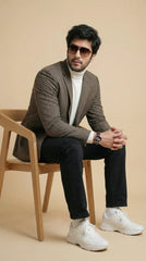 Biscuit Brown Tweed Blazer | 100% Wool, Classic Structured Fit