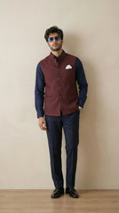 Reddish Maroon Signature Nehru Fit Jacket | 100% Woolen
