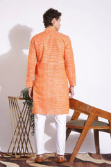 Vibrant Orange Khadi Cotton Long Kurta
