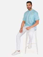Pure Khadi Short Kurta in Sky Blue Color