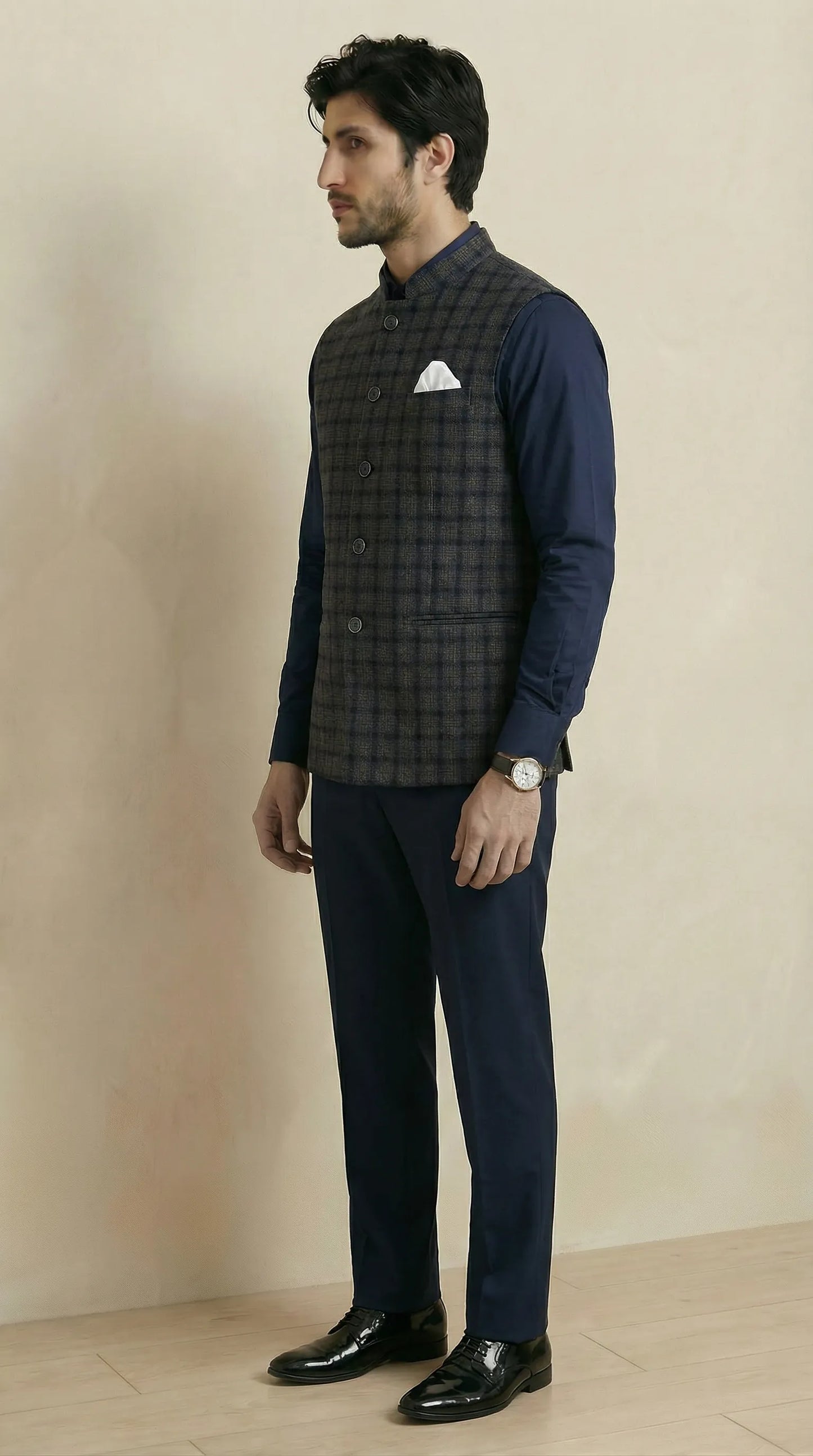 Navy Blue Signature Nehru Fit Jacket | 100% Woolen