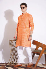 Vibrant Orange Khadi Cotton Long Kurta