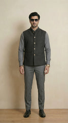 Shadow Black Signature Nehru Fit Jacket | 100% Woolen