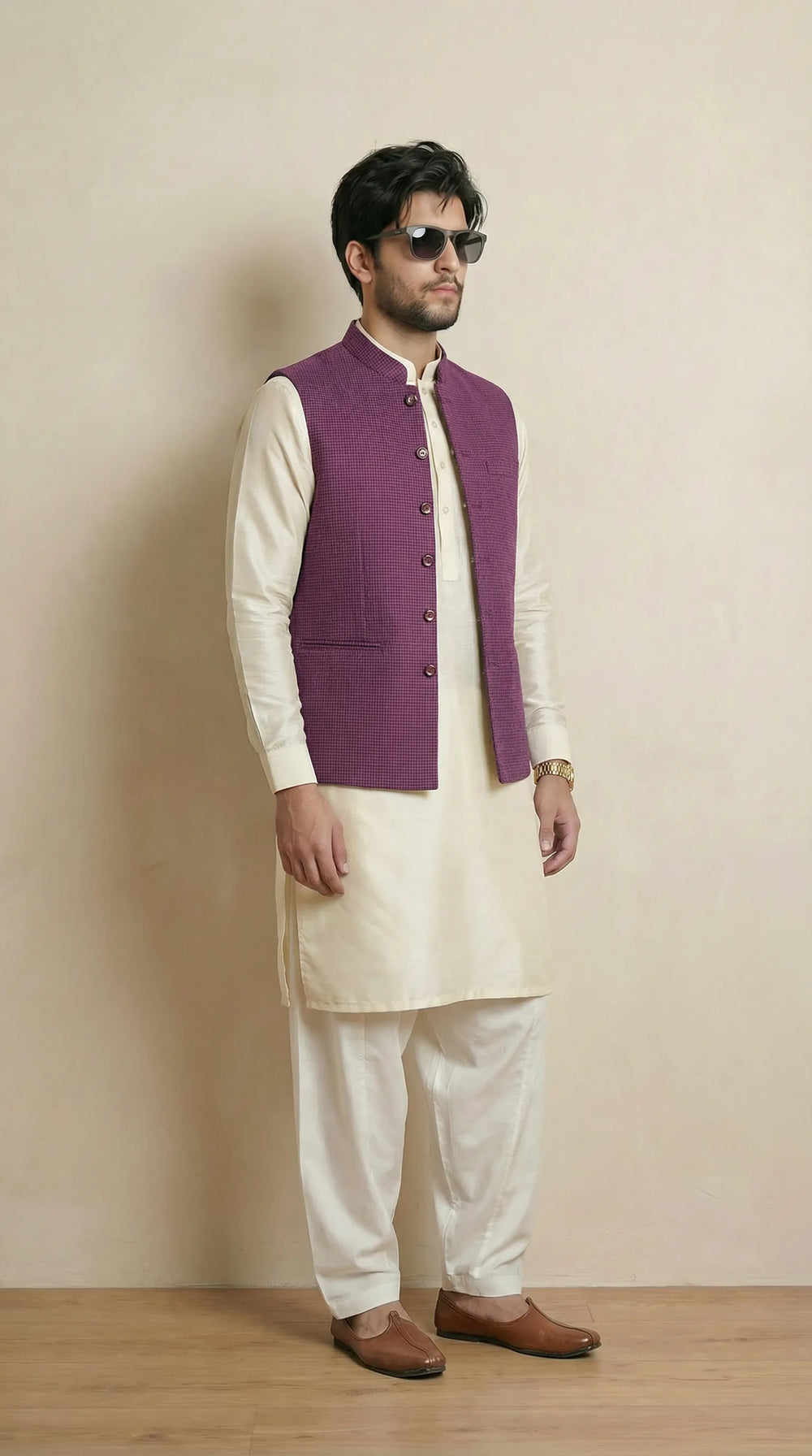 Magenta Signature Nehru Fit Jacket | 100% Woolen