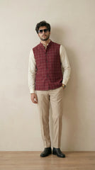 Dark Pink Signature Nehru Fit Jacket | 100% Woolen