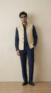 Silk Cream Signature Nehru Fit Jacket | 100% Woolen