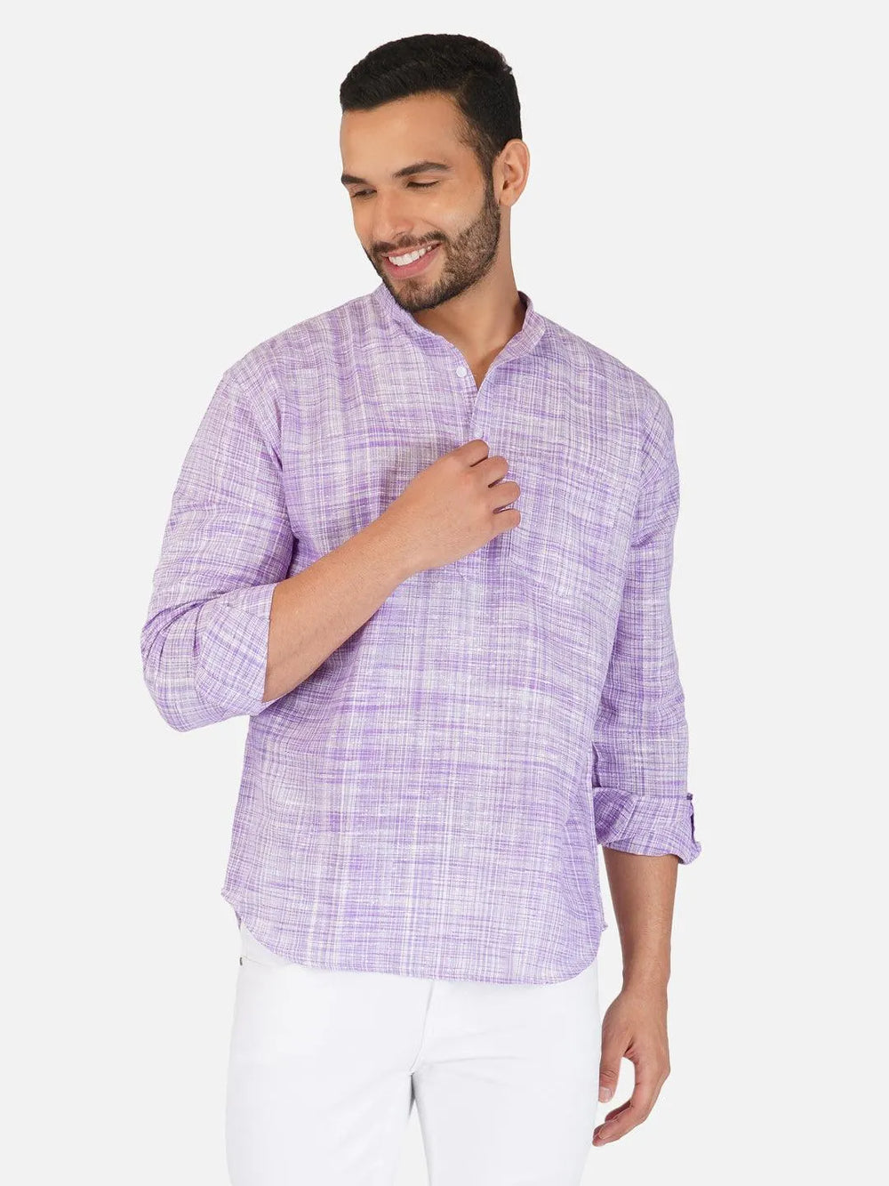Pure Khadi Short Kurta in Purple Color