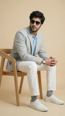 Silver Grey Tweed Blazer | 100% Wool, Classic Structured Fit