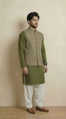 Olive Green Signature Nehru Fit Jacket | 100% Woolen