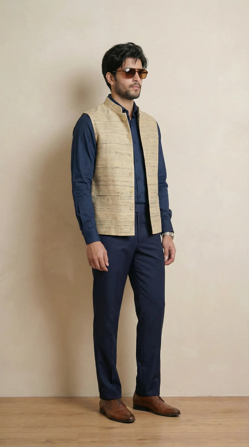 Silk Pale Yellow Signature Nehru Fit Jacket | 100% Woollen
