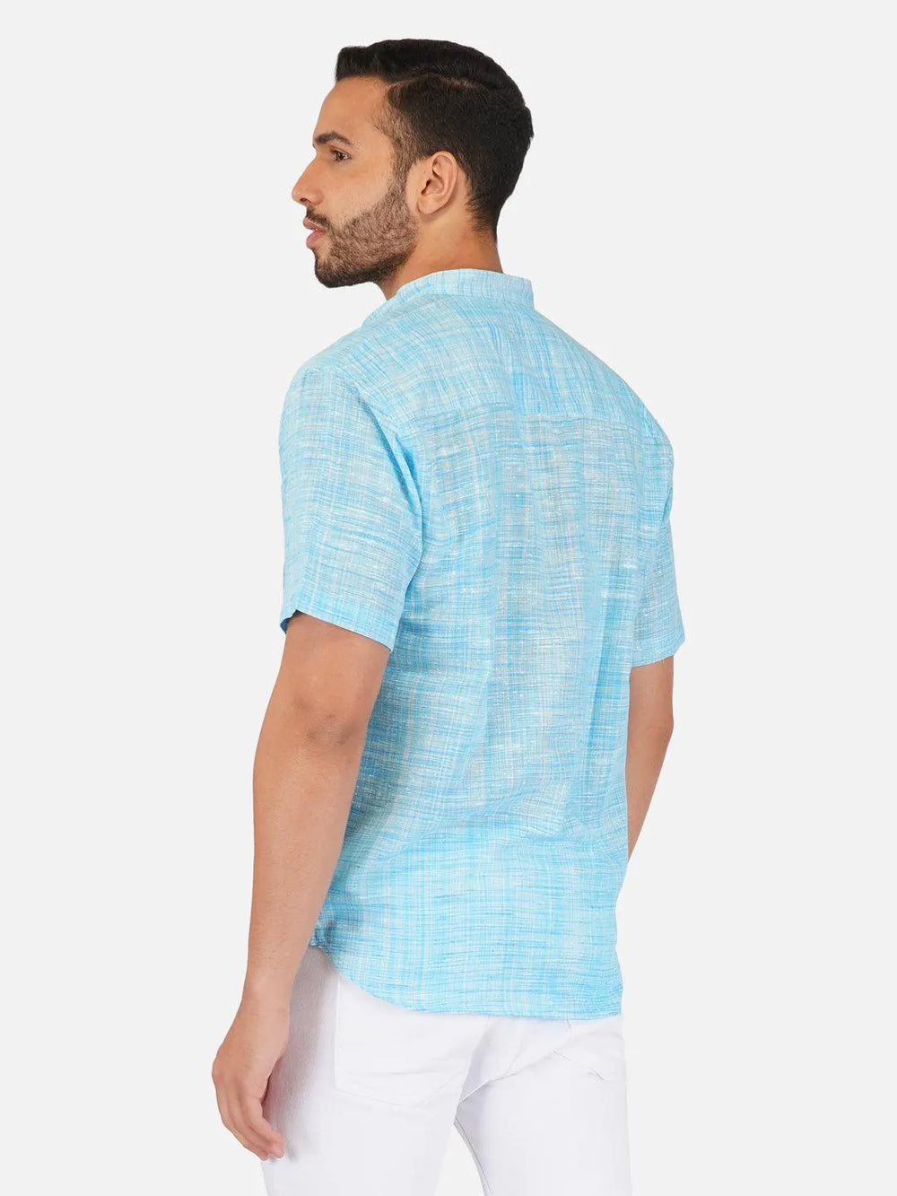 Pure Khadi Short Kurta in Sky Blue Color
