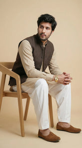 Brown Signature Nehru Fit Jacket | 100% Woolen