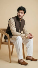 Brown Signature Nehru Fit Jacket | 100% Woolen