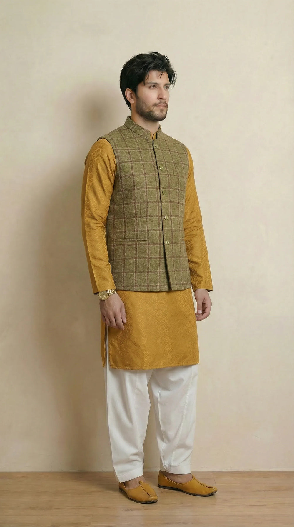 Fresh Green Signature Nehru Fit Jacket | 100% Woolen