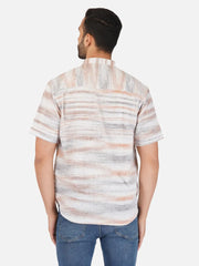 Pure Khadi Short Kurta in Self Pattern Brown Color