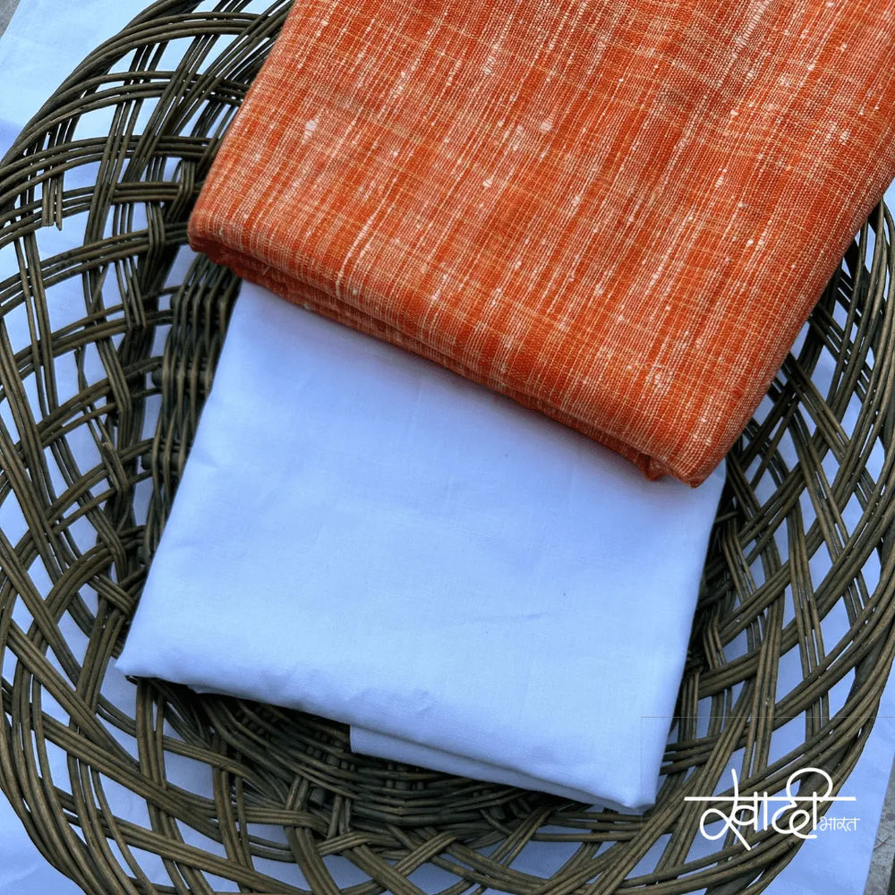 Khadi Kurta Pajama Fabric Combo Set - Unstitched Saffron Traditional Khadi