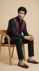 Burgundy Signature Nehru Fit Jacket | 100% Woolen