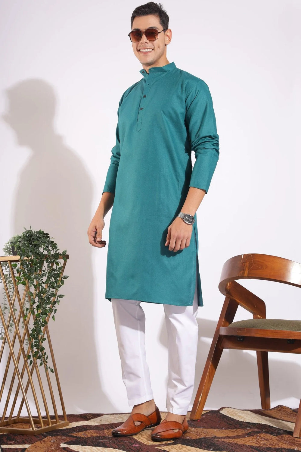 Vibrant Green Plain Kurta