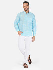 Pure Khadi Short Kurta in Sky Blue Color