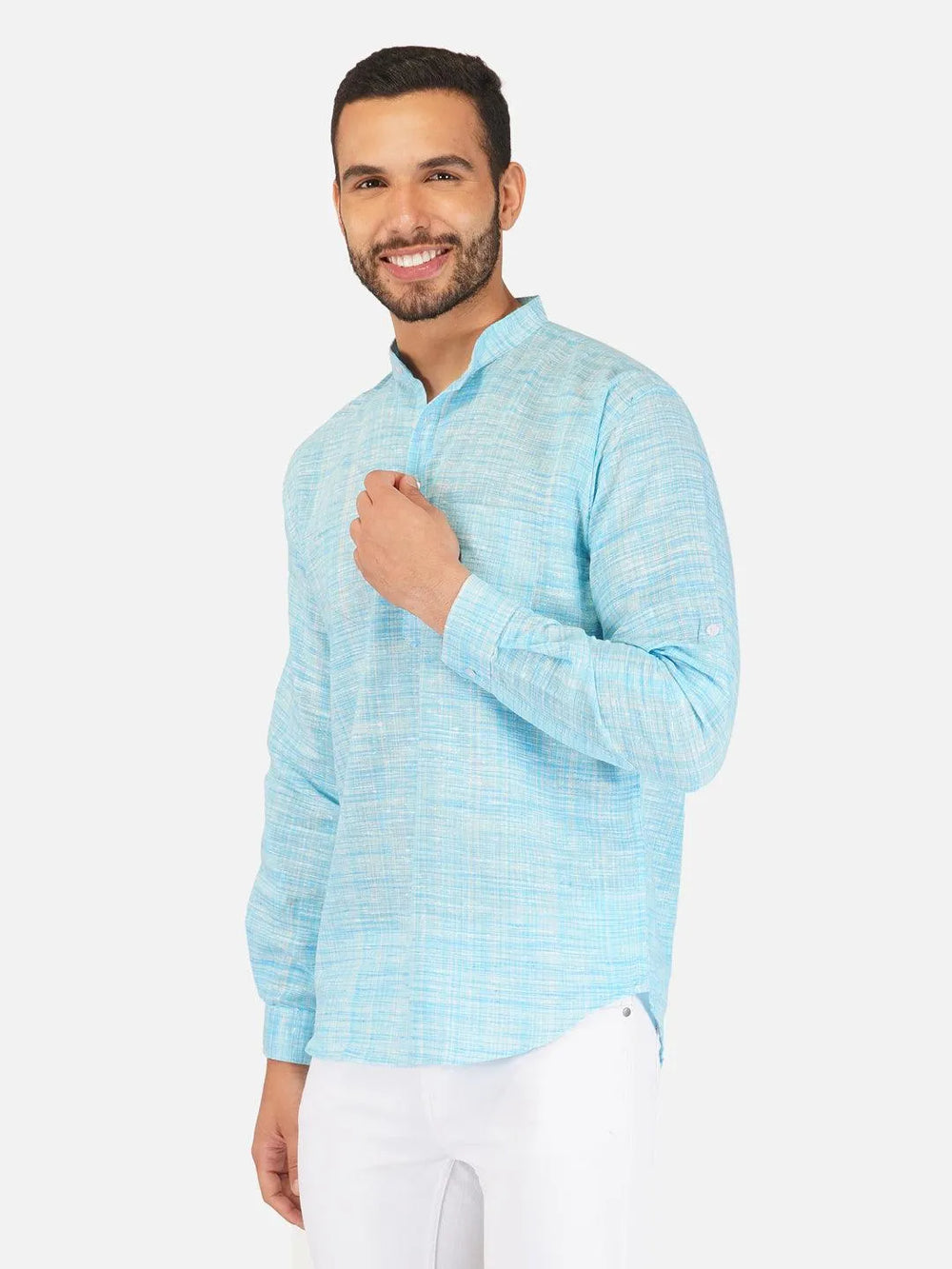 Pure Khadi Short Kurta in Sky Blue Color