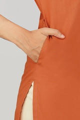 Women's Khadi Long Kurti Rust Orange