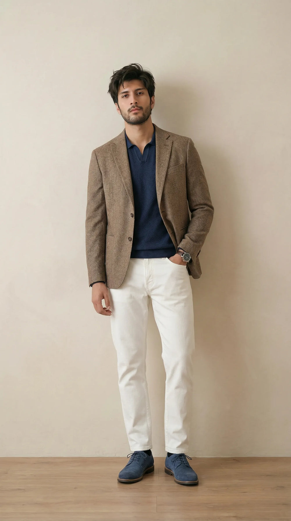 Wood Brown Tweed Blazer | 100% Wool, Classic Structured Fit