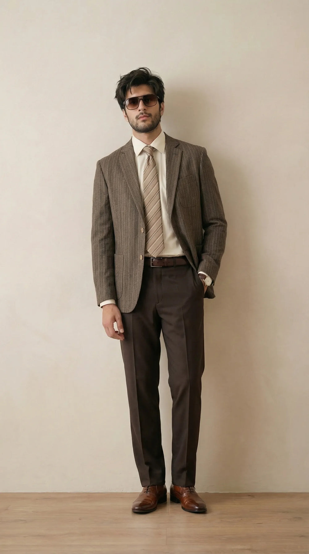 Biscuit Brown Tweed Blazer | 100% Wool, Classic Structured Fit