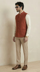 Rust Orange Signature Nehru Fit Jacket | 100% Woolen